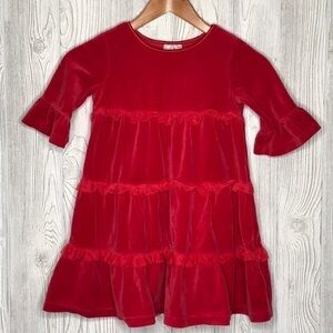 Hanna Andersson Girls Red Velvet Frilly Dress 110